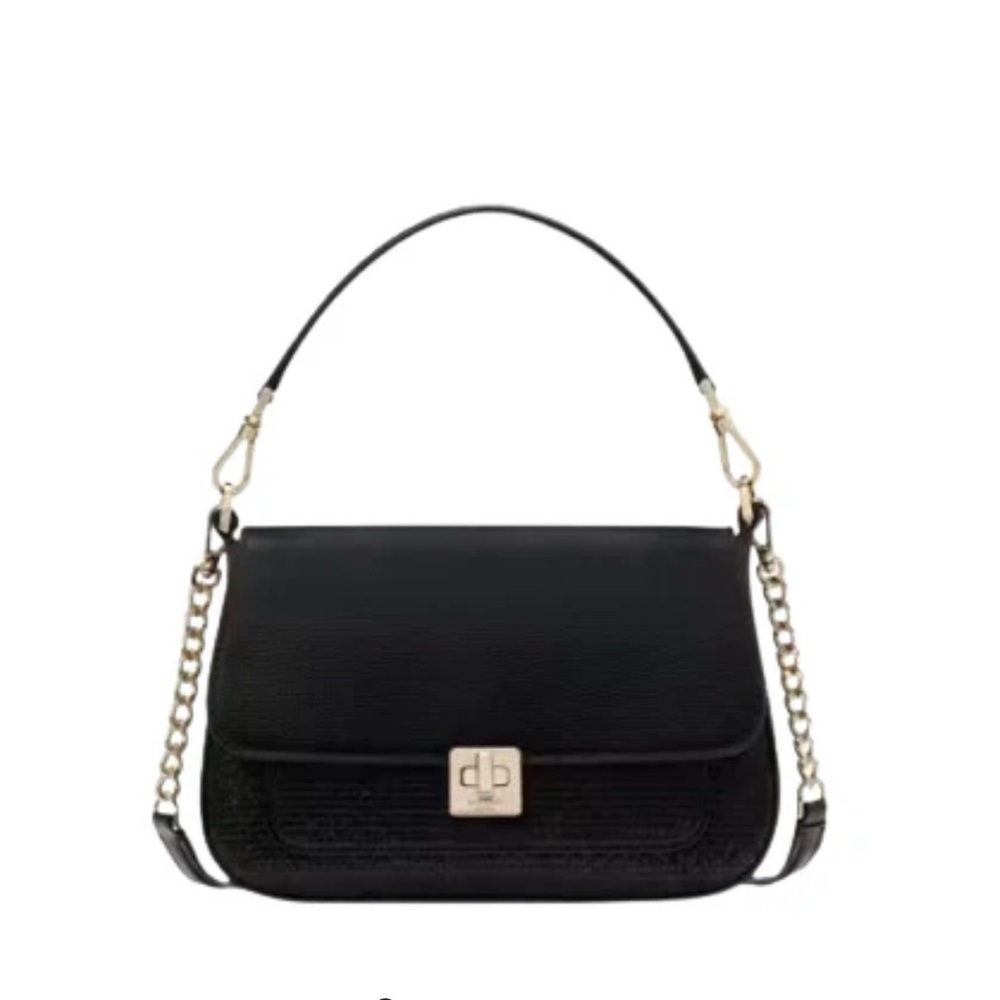KATE SPADE, PHEOBE GLITTER & PATENT BAG W/2 STRAPS BLK